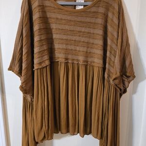 🆕️ Lia Bella Made In Italt Brown Striped Tunic Top One Size M/L